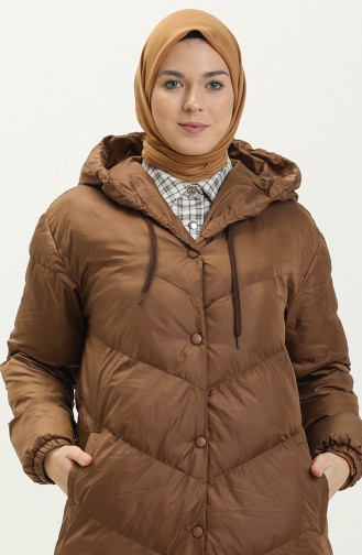 Çapraz Dikişli Uzun Şişme Mont 8002-03 Camel