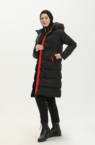 Hooded Long Puffer Jacket 8006-03 Black Claret Red 8006-03