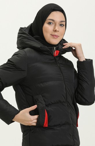 Manteau Long Matelassé à Capuche 8006-03 Noir Bordeaux 8006-03