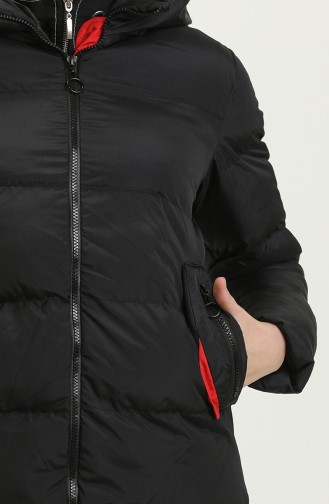 Langer Puffercoat mit Kapuze 8006-03 Schwarz-Weinrot 8006-03