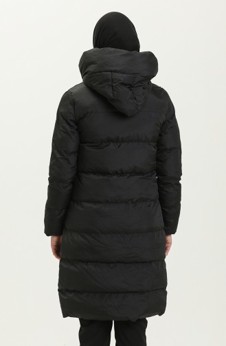 Langer Puffercoat mit Kapuze 8006-03 Schwarz-Weinrot 8006-03