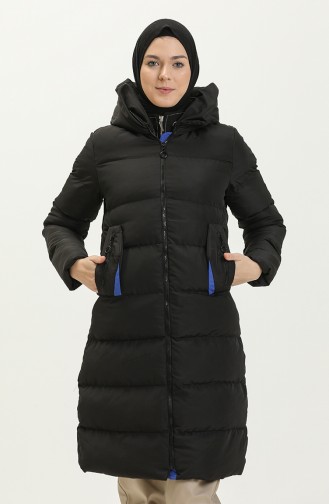 معطف طويل بالقبعة 8006-04 أسود أزرق ملكي 8006-04