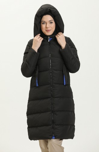 Manteau Long Matelassé à Capuche 8006-04 Noir Bleu Roi 8006-04