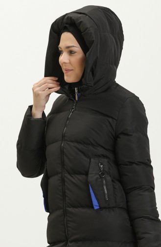 Manteau Long Matelassé à Capuche 8006-04 Noir Bleu Roi 8006-04