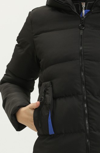 Manteau Long Matelassé à Capuche 8006-04 Noir Bleu Roi 8006-04