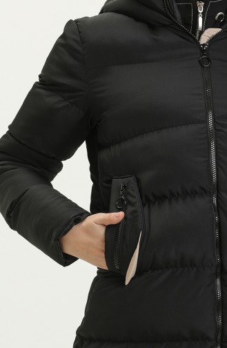 Kapüşonlu Uzun Şişme Mont 8006-05 Siyah Bej