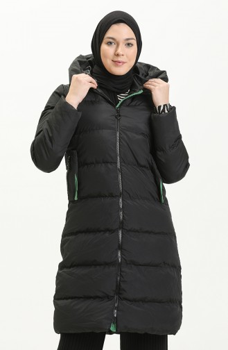 Langer Puffercoat mit Kapuze 8006-07 Schwarz-Smaragdgrün 8006-07