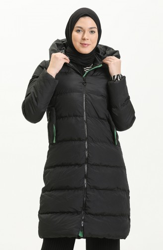 Manteau Long Matelassé à Capuche 8006-07 Noir Vert Emeraude 8006-07