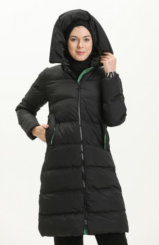 Langer Puffercoat mit Kapuze 8006-07 Schwarz-Smaragdgrün 8006-07