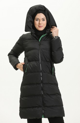 Manteau Long Matelassé à Capuche 8006-07 Noir Vert Emeraude 8006-07