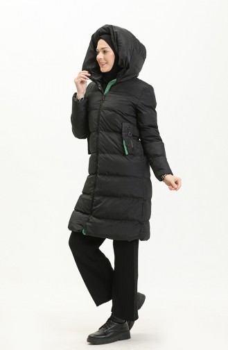 Manteau Long Matelassé à Capuche 8006-07 Noir Vert Emeraude 8006-07