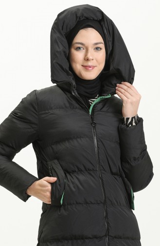 Manteau Long Matelassé à Capuche 8006-07 Noir Vert Emeraude 8006-07