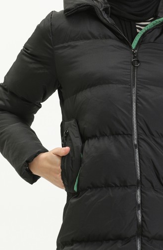 Manteau Long Matelassé à Capuche 8006-07 Noir Vert Emeraude 8006-07