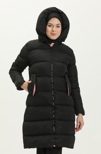 Manteau Long Matelassé à Capuche 8006-08 Noir Poudre 8006-08