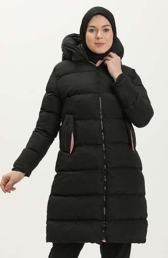 Langer Puffercoat mit Kapuze 8006-08 Schwarz-Puderfarben 8006-08