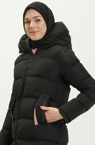 Langer Puffercoat mit Kapuze 8006-08 Schwarz-Puderfarben 8006-08