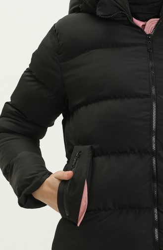 Langer Puffercoat mit Kapuze 8006-08 Schwarz-Puderfarben 8006-08