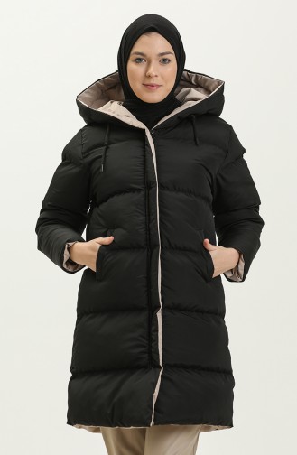 Manteau Matelassé à Capuche 8007-03 Noir Vison 8007-03