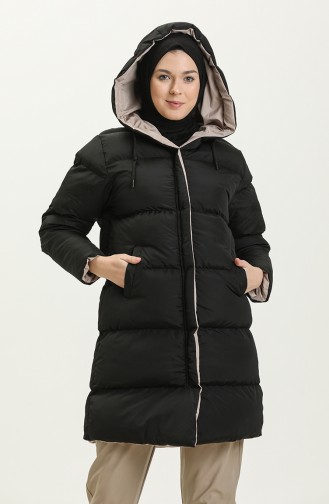 Manteau Matelassé à Capuche 8007-03 Noir Vison 8007-03