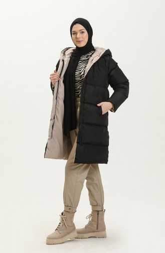 Hooded Puffer Coat 8007-03 Black Mink 8007-03