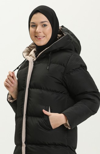 Manteau Matelassé à Capuche 8007-03 Noir Vison 8007-03