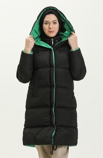 Puffercoat mit Kapuze 8007A-01 Schwarz-Smaragdgrün 8007A-01