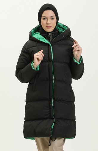Puffercoat mit Kapuze 8007A-01 Schwarz-Smaragdgrün 8007A-01