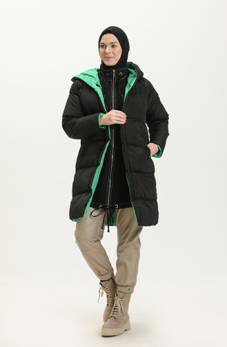 Puffercoat mit Kapuze 8007A-01 Schwarz-Smaragdgrün 8007A-01