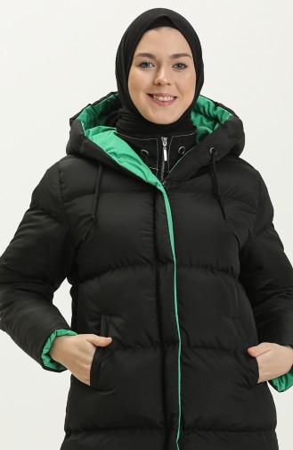 Puffercoat mit Kapuze 8007A-01 Schwarz-Smaragdgrün 8007A-01