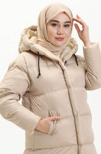 Hooded Puffer Coat 8007-06 Beige 8007-06