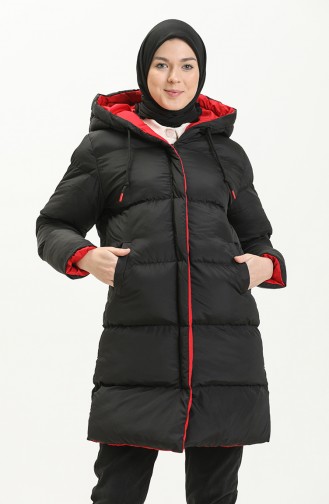 Puffercoat mit Kapuze 8007-08 Schwarz-Weinrot 8007-08