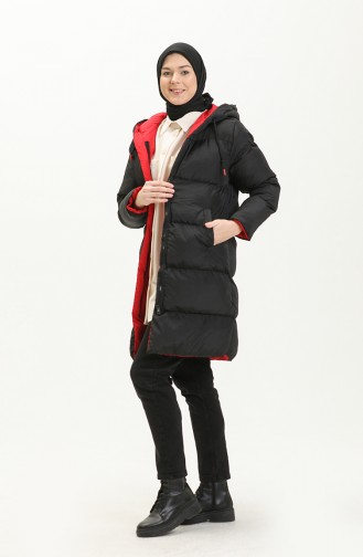 Hooded Puffer Coat 8007-08 Black Claret Red 8007-08