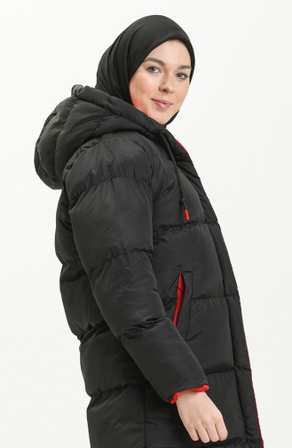 Puffercoat mit Kapuze 8007-08 Schwarz-Weinrot 8007-08