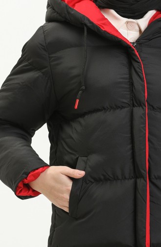 Puffercoat mit Kapuze 8007-08 Schwarz-Weinrot 8007-08