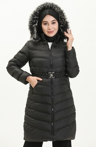 Manteau Matelassé à Capuche en Fourrure 8008-01 Noir 8008-01