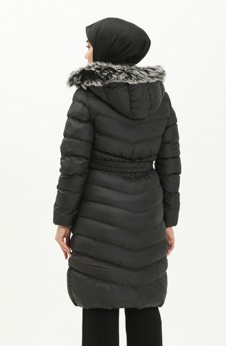 Manteau Matelassé à Capuche en Fourrure 8008-01 Noir 8008-01