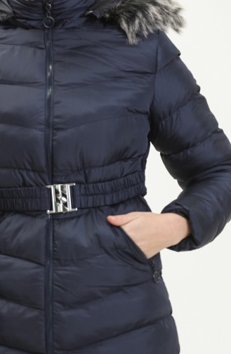 Manteau Matelassé à Capuche en Fourrure 8008-04 Bleu Marine 8008-04