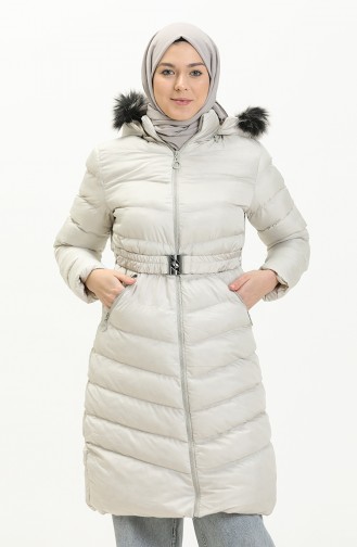 Fur Hood Puffer Coat 8008-06 Beige 8008-06