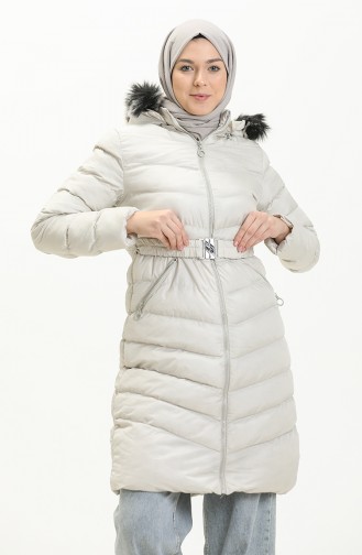 Fur Hood Puffer Coat 8008-06 Beige 8008-06