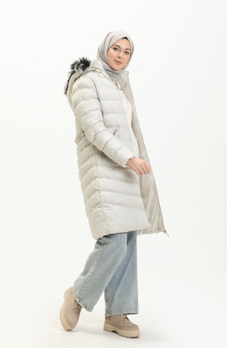 Fur Hood Puffer Coat 8008-06 Beige 8008-06