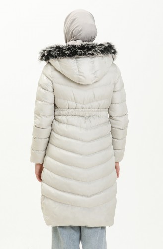 Fur Hood Puffer Coat 8008-06 Beige 8008-06