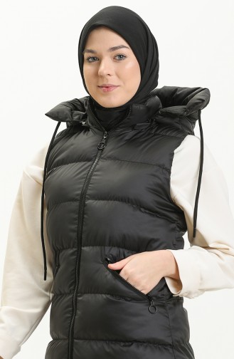Fermuarlı Uzun Şişme Yelek 8005-01 Siyah
