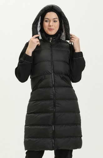 Gilet Matelassé Long à Fermeture 8005-02 Noir Gris 8005-02