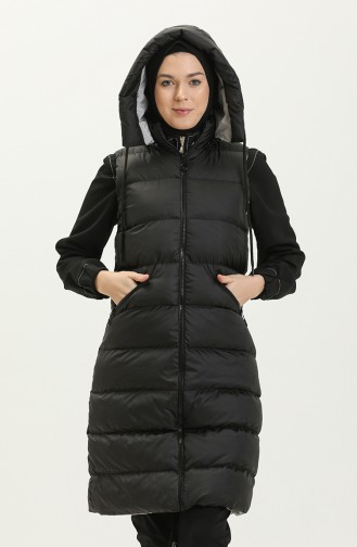 Gilet Matelassé Long à Fermeture 8005-02 Noir Gris 8005-02