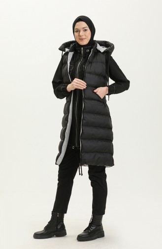 Long Puffer Vest 8005-02 Black Gray 8005-02