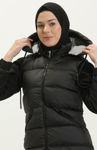 Gilet Matelassé Long à Fermeture 8005-02 Noir Gris 8005-02