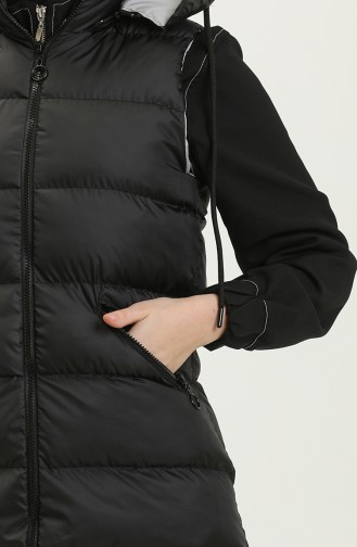 Gilet Matelassé Long à Fermeture 8005-02 Noir Gris 8005-02