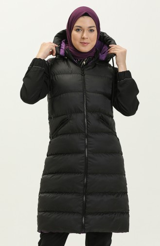 Lange Pufferweste mit Reißverschluss 8005-06 Schwarz-Violett 8005-06