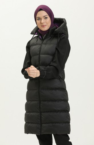 Lange Pufferweste mit Reißverschluss 8005-06 Schwarz-Violett 8005-06
