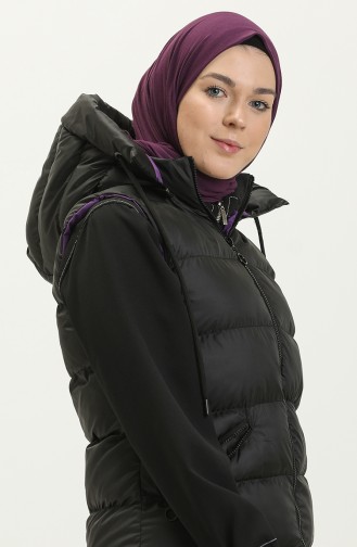 Lange Pufferweste mit Reißverschluss 8005-06 Schwarz-Violett 8005-06